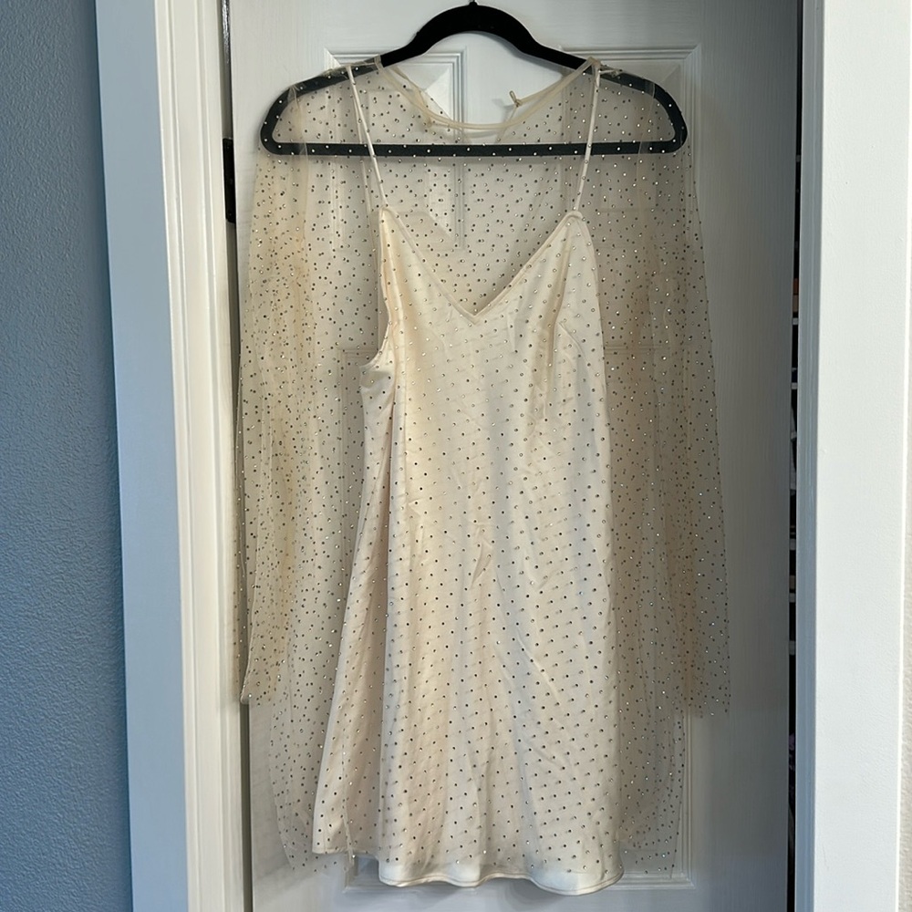 Zara off white sequence sheer long sleeve dress